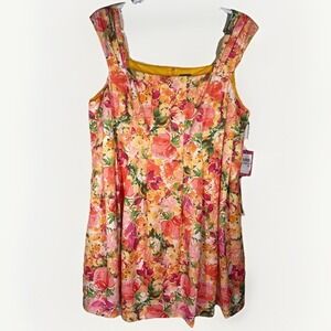 NWT Vince Camuto Orange Floral Square Neck Spring Floral‎ Dress Size 22W Pockets